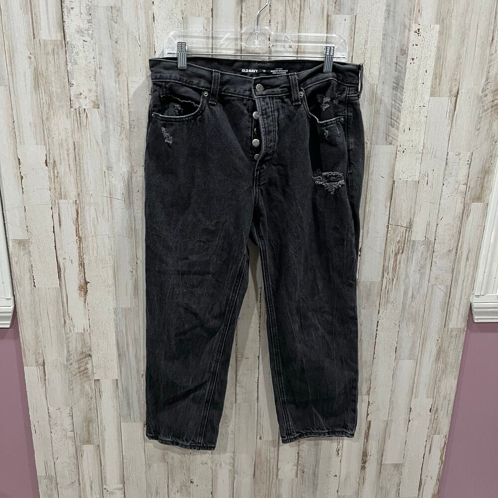 Old‎ Navy High-Waisted Slouchy Straight Cropped Distressed Jeans 10 Zelda Black